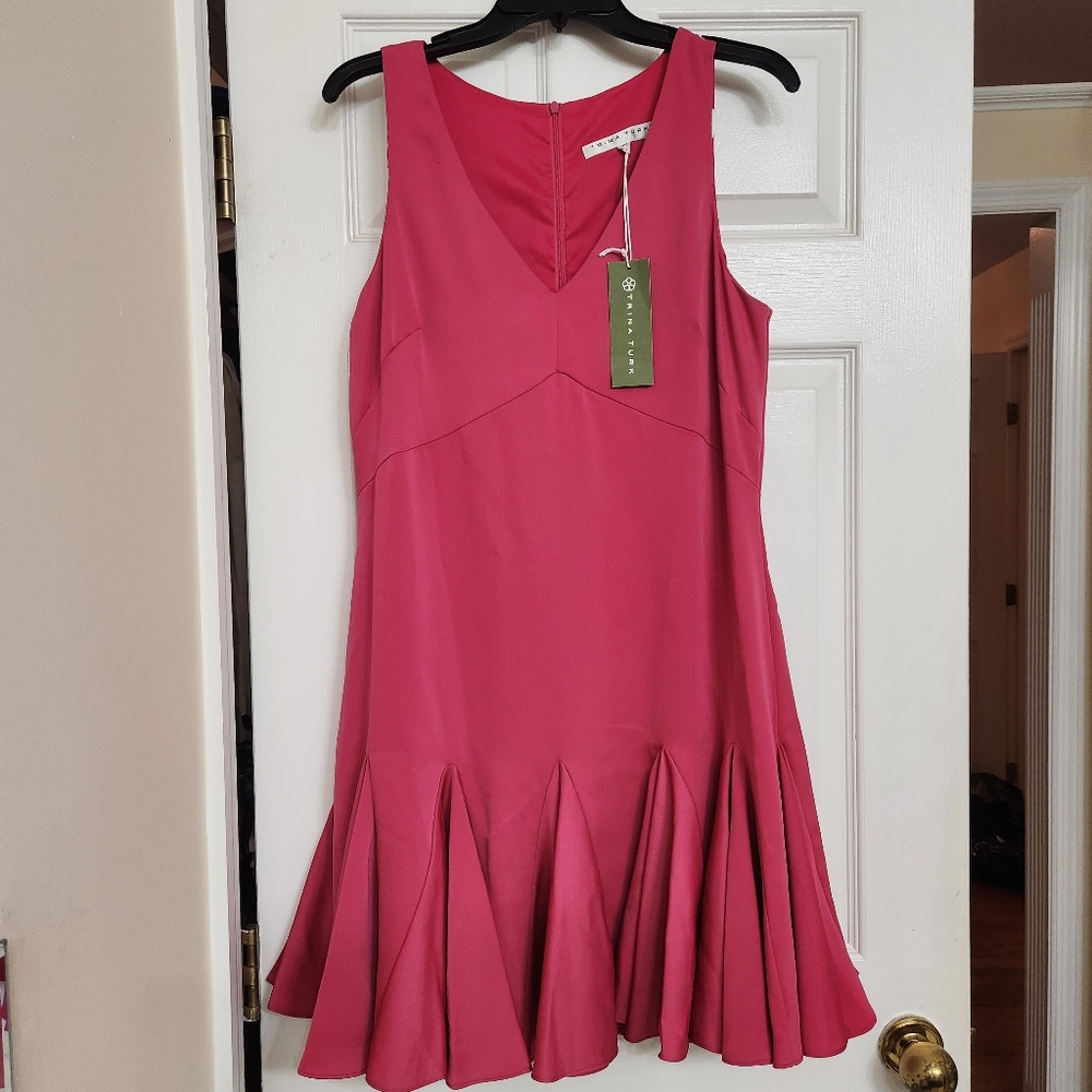 NWT Trina Turk Fiery Pink Ruffle Cocktail Dress - Picture 3 of 10